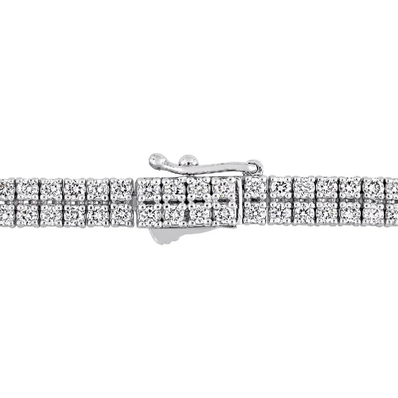 Frayed edge bracelet-Miadora 3 2/5ct TGW Ruby and 3ct TW Diamond Station Bracelet in 14k White Gold