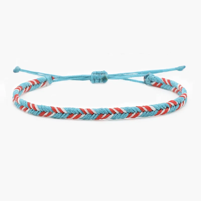 Thick-set pave bracelet-Mini Braided "Java" Bracelet (Light Blue/Red)