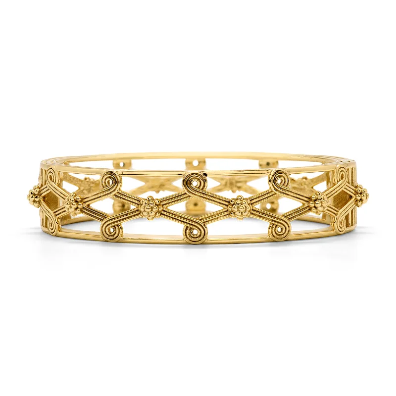 Tapered gem bracelet-Monique Lattice Hinged Bangle - Gold