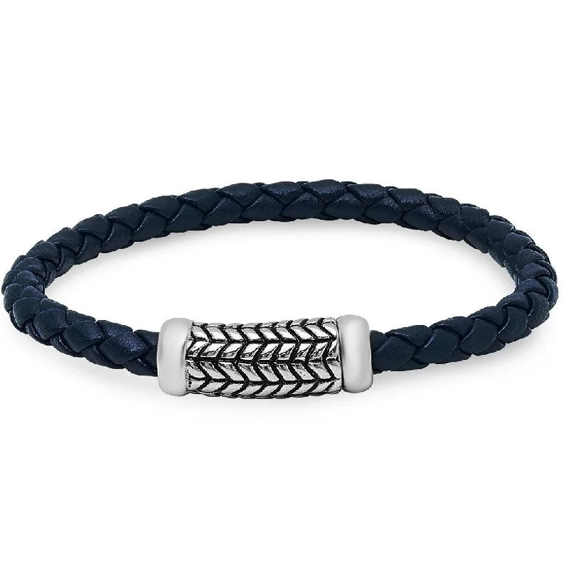 Celestial moon bracelet-Oxford Ivy Braided Navy Blue Leather Bracelet with Magnetic Stainless Steel Clasp ( 8 3/4 inches)