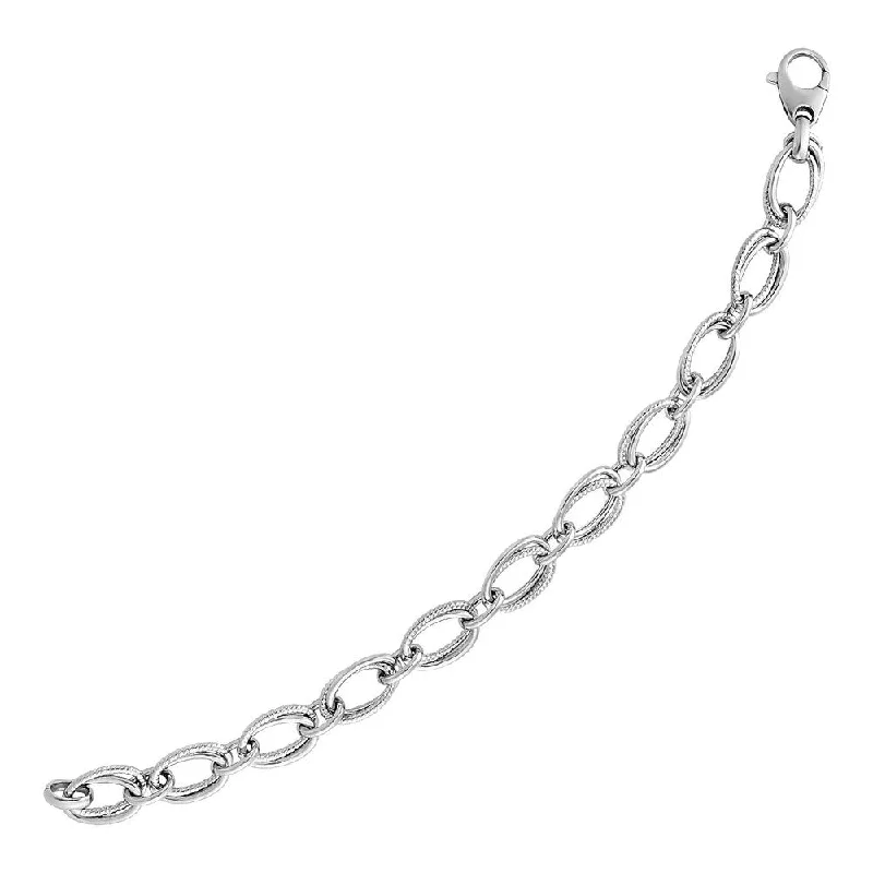 Knitted bracelet-Polished and Textured Oval Link Bracelet in Sterling Silver