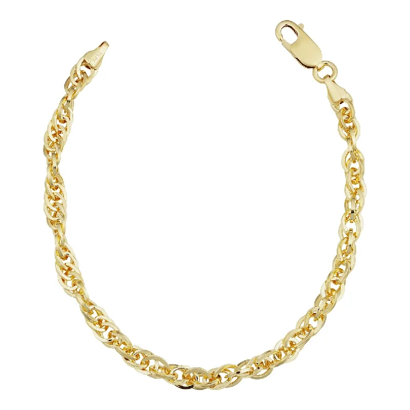 Ethnic grooved bracelet-Solid 14k Yellow Gold Filled 5.2 millimeter Double Cable Link Chain Bracelet (7.5 inches)