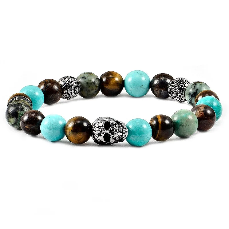 Worn-edge bracelet-Stainless Steel Skull Natural Stone Beaded Stretch Bracelet (10mm)