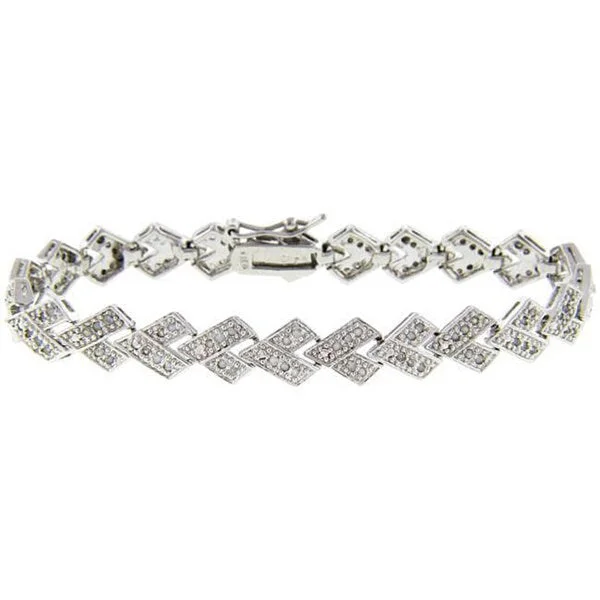 Fixed gem bracelet-Sterling Silver 1ct TDW Diamond V-link Bracelet (J-K, I3)