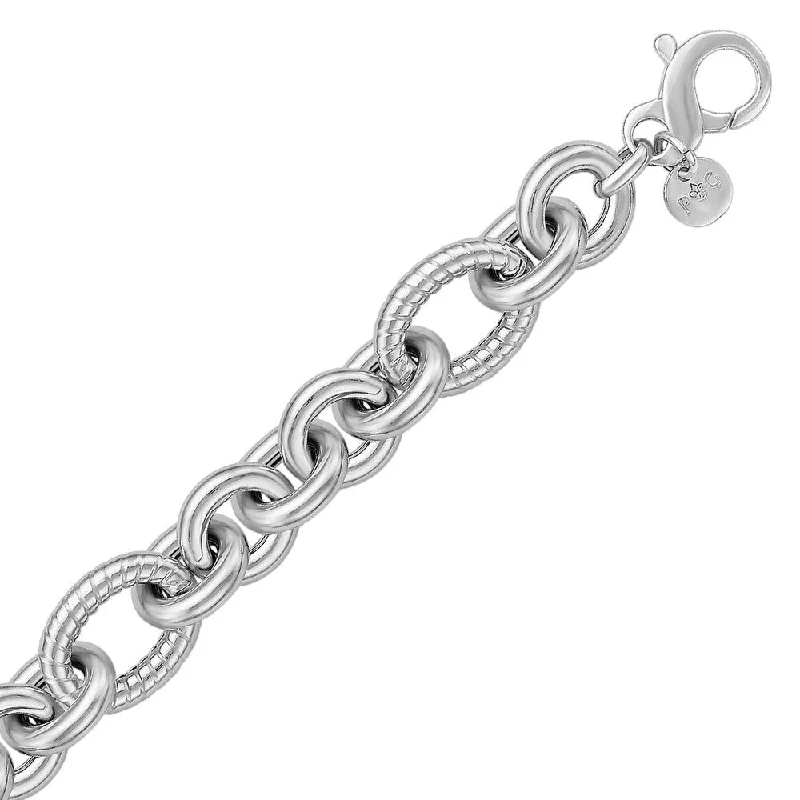 Satin iron bracelet-Sterling Silver Oval Cable Style Stationed Chain Bracelet