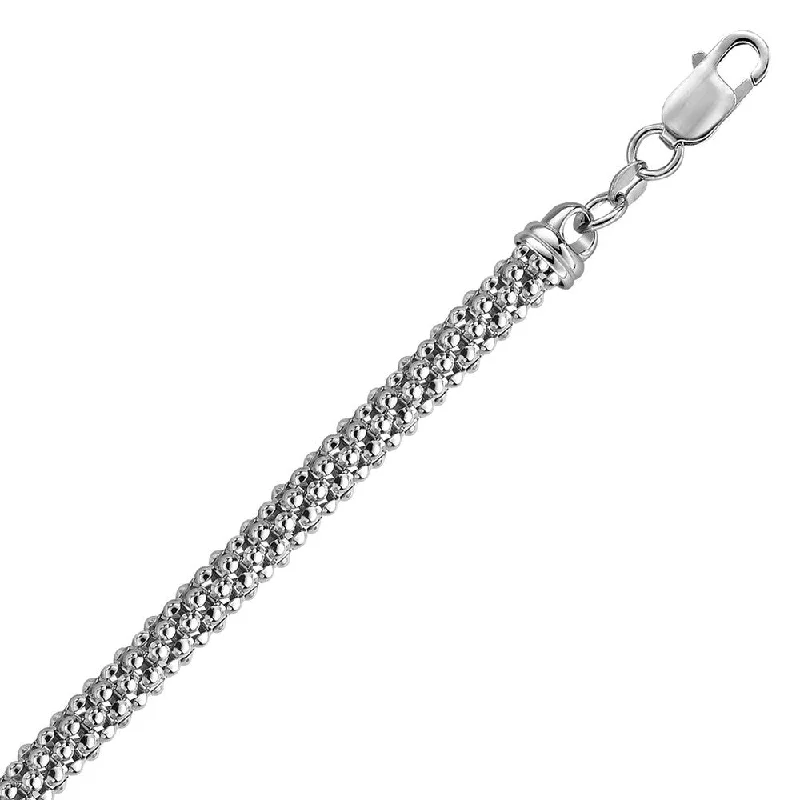 Peaked band bracelet-Sterling Silver Rhodium Plated Popcorn Style Chain Bracelet