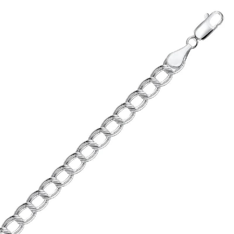 Braided fiber bracelet-Sterling Silver Small Ridged Circular Chain Bracelet with Rhodium Plating