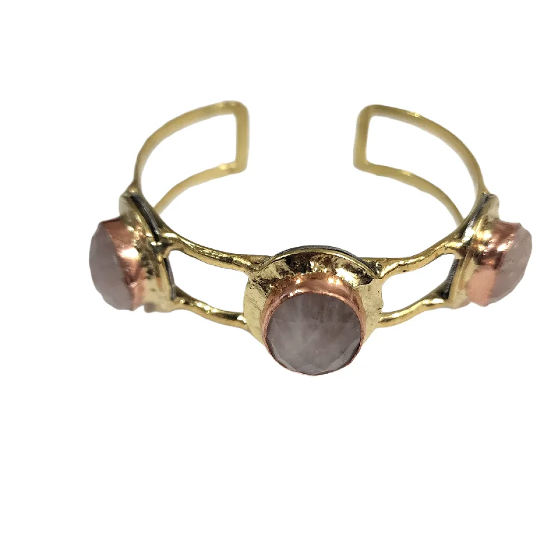 Textured iron bracelet-The Syd Rose Quartz Cuff