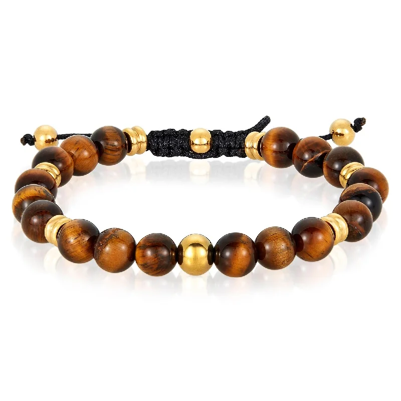 Cloud-cut bracelet-Tiger's Eye Stone and Stainless Steel Beaded Adjustable Bracelet (8mm)