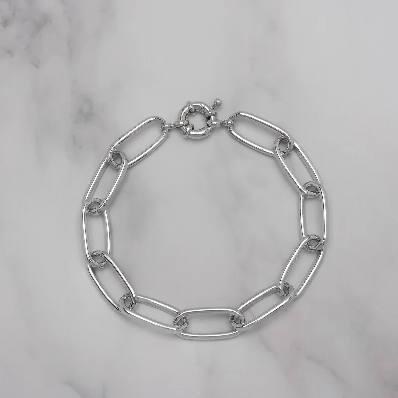 Rough-edge bracelet-Victoria Townsend Silver Plated Smooth Oval Link Bracelet