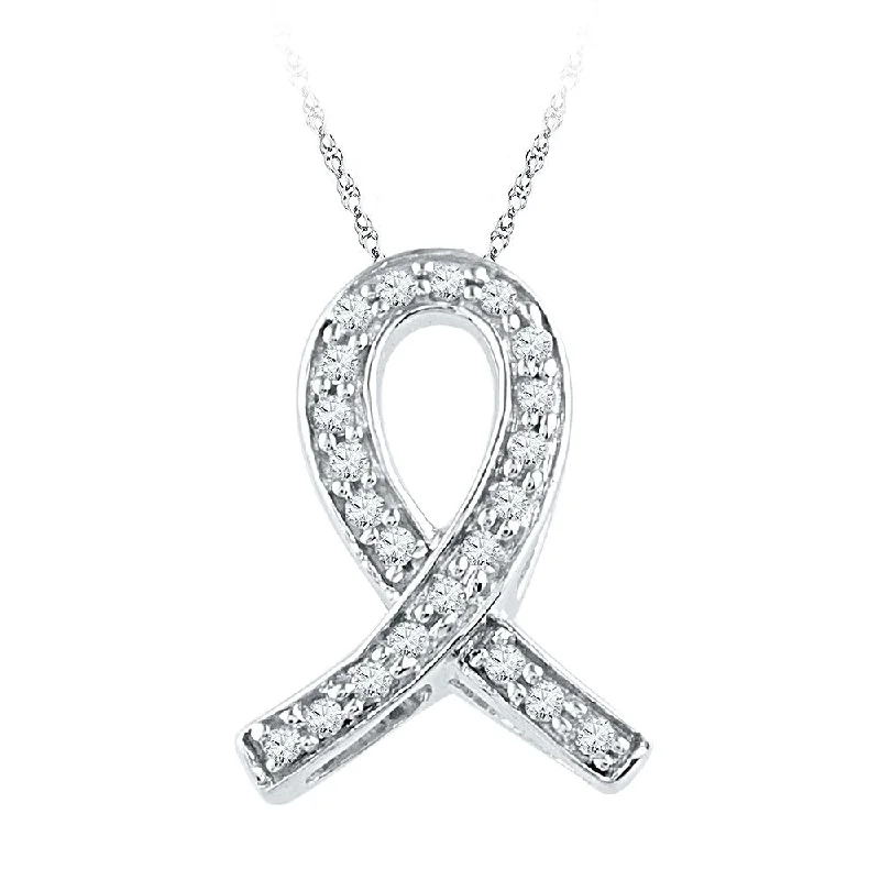 Delicate weave necklace-10k White Gold Womens Diamond Ribbon Awareness Symbol Pendant 1/10 Cttw