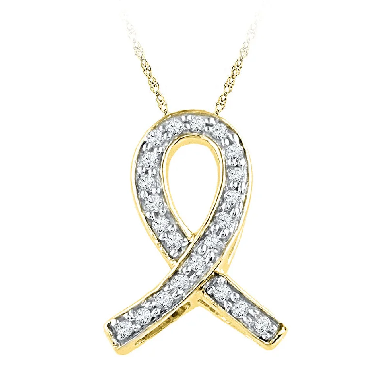 Inscribed initial necklace-10k Yellow Gold Womens Diamond Ribbon Awareness Symbol Pendant 1/10 Cttw