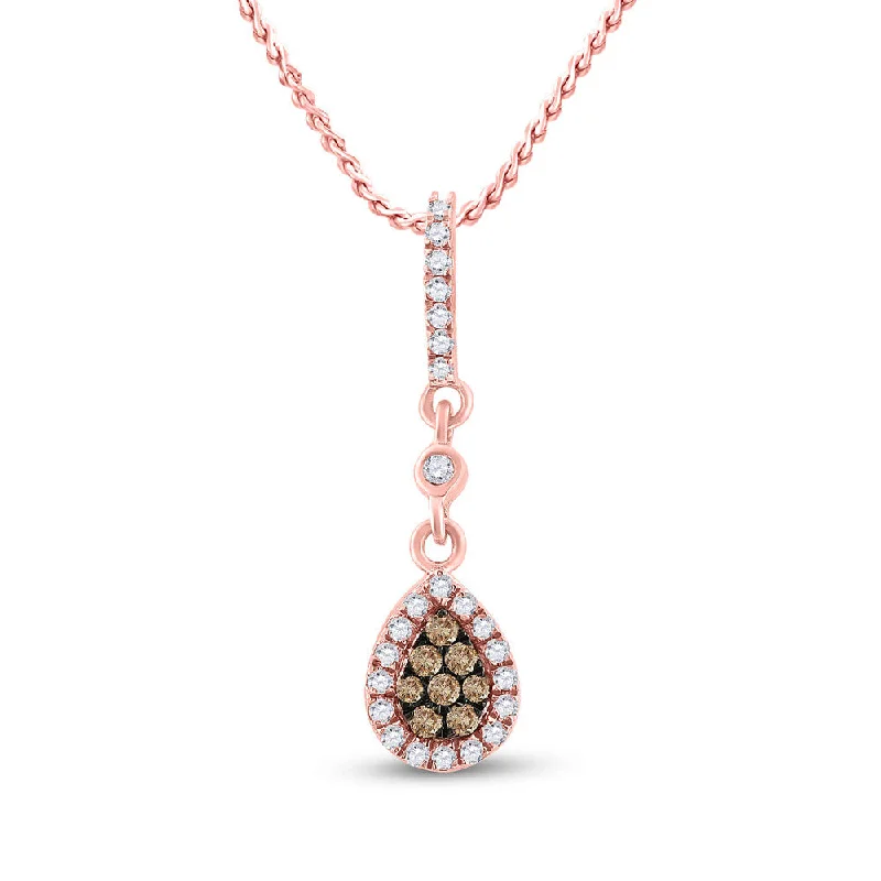 Bold granite necklace-10kt Rose Gold Womens Round Brown Diamond Teardrop Pendant 1/3 Cttw