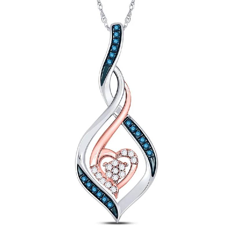 Satin granite necklace-10kt Two-tone Gold Womens Round Blue Color Enhanced Diamond Heart Pendant 1/10 Cttw