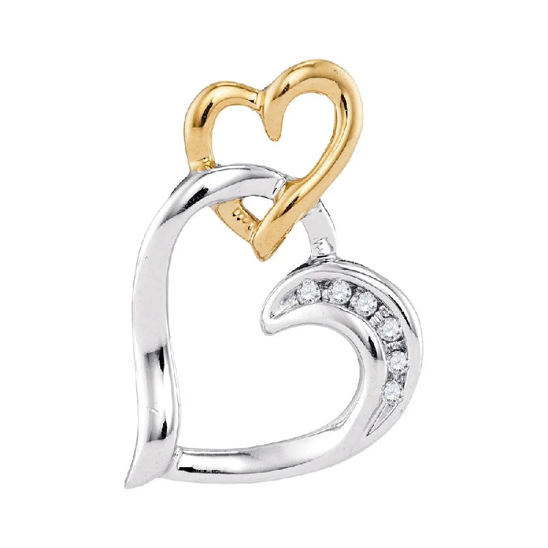 Celestial moon necklace-10kt Two-tone White Yellow Gold Womens Round Diamond Heart Pendant .03 Cttw