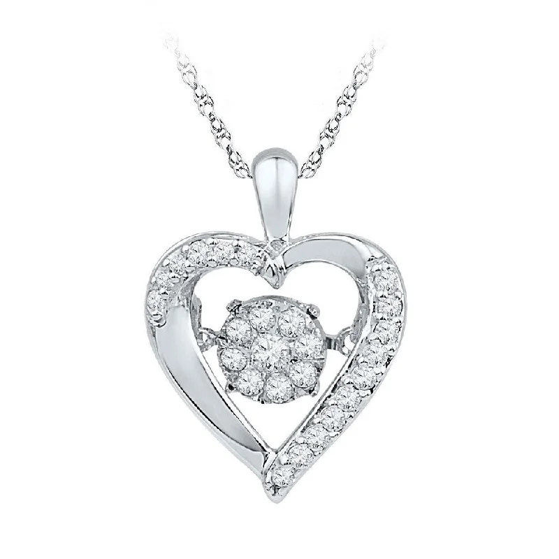 Perforated necklace-10kt White Gold Womens Moving Twinkle Round Diamond Heart Pendant 1/6 Cttw