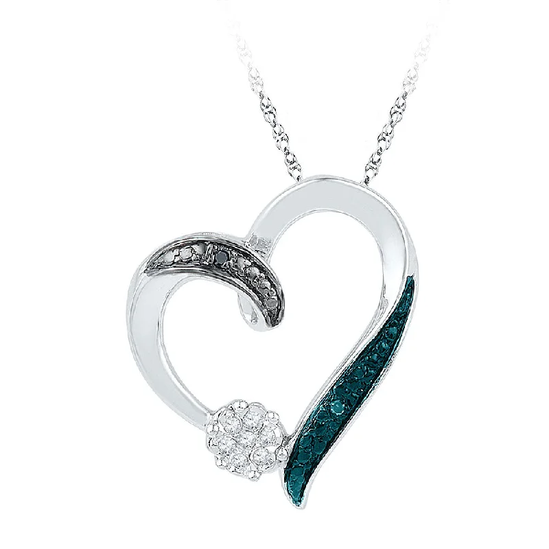 Locked necklace-10kt White Gold Womens Round Black Color Enhanced Diamond Heart Pendant .03 Cttw