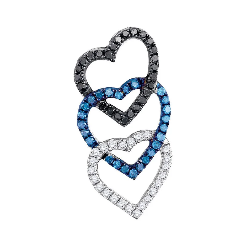 Curving pattern necklace-10kt White Gold Womens Round Black Color Enhanced Diamond Heart Pendant 1/3 Cttw