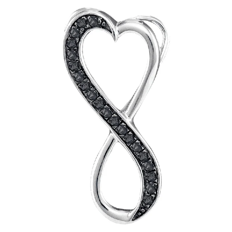 Bright diamond necklace-10kt White Gold Womens Round Black Color Enhanced Diamond Infinity Pendant 1/10 Cttw