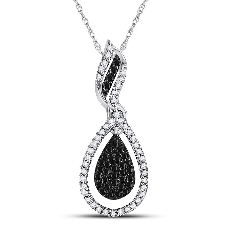 Framed chain necklace-10kt White Gold Womens Round Black Color Enhanced Diamond Teardrop Pendant 1/3 Cttw