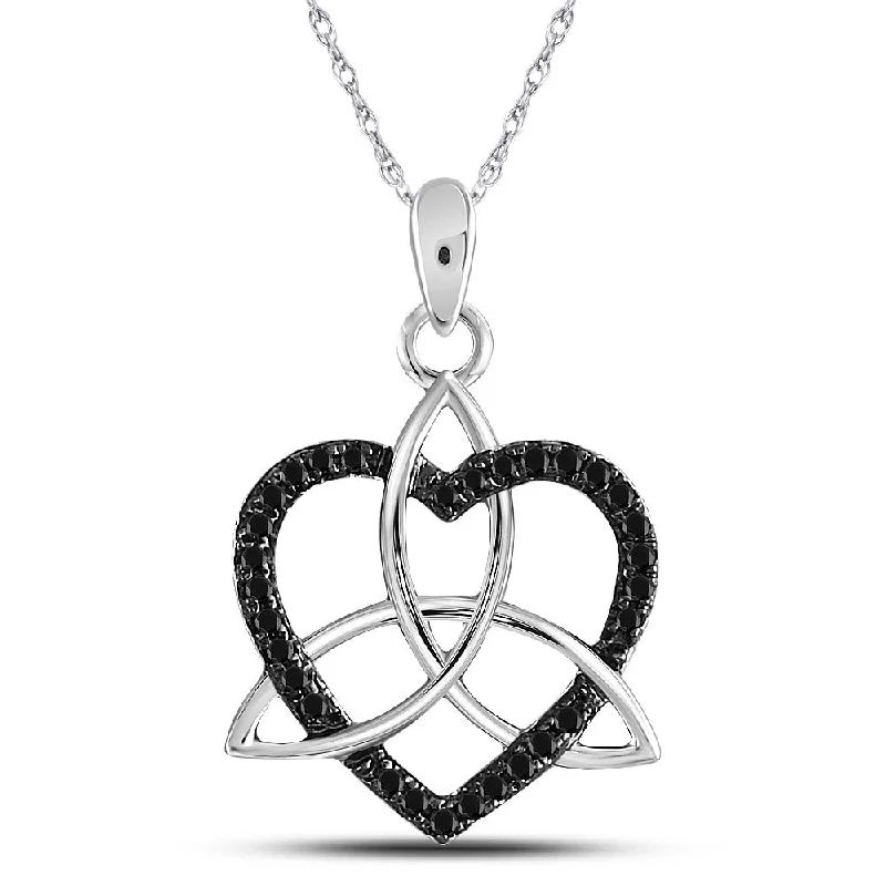 Smooth rim necklace-10kt White Gold Womens Round Black Color Enhanced Diamond Triquetra Heart Pendant 1/10 Cttw