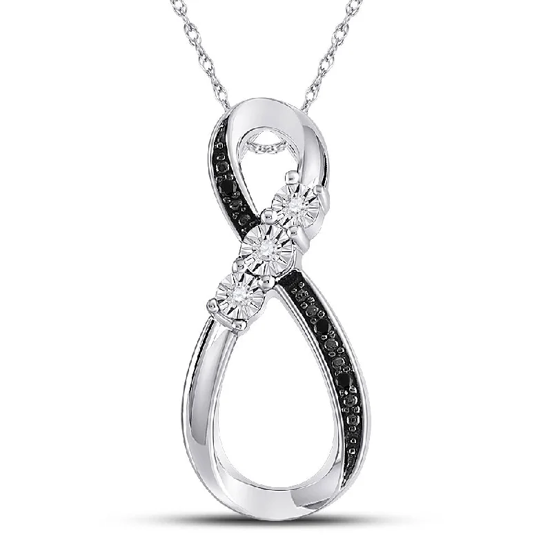 Rolling wave necklace-10kt White Gold Womens Round Black Color Enhanced Diamond Vertical Infinity Pendant .03 Cttw