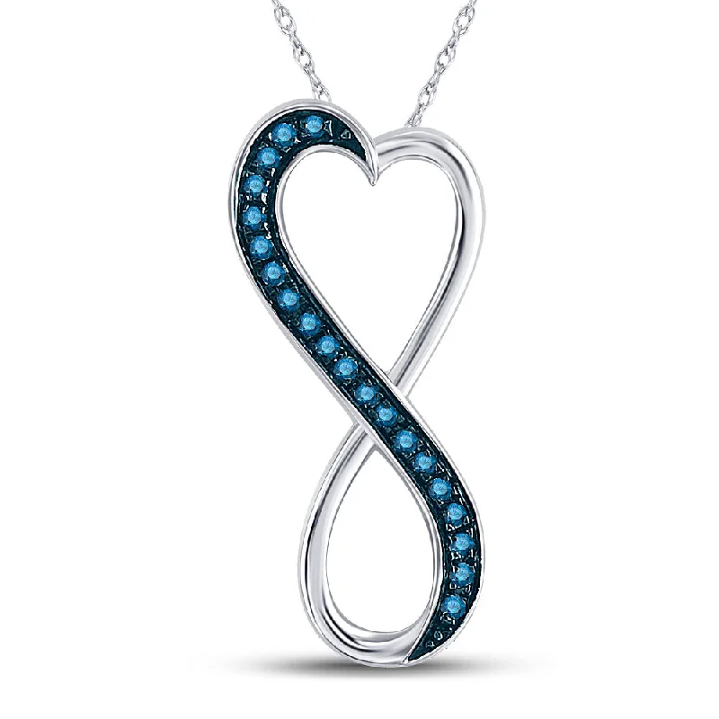 Satin granite necklace-10kt White Gold Womens Round Blue Color Enhanced Diamond Heart Infinity Pendant 1/10 Cttw