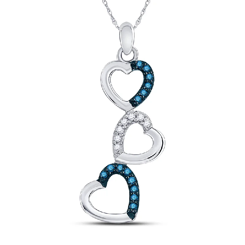 Welded gold necklace-10kt White Gold Womens Round Blue Color Enhanced Diamond Heart Pendant 1/6 Cttw