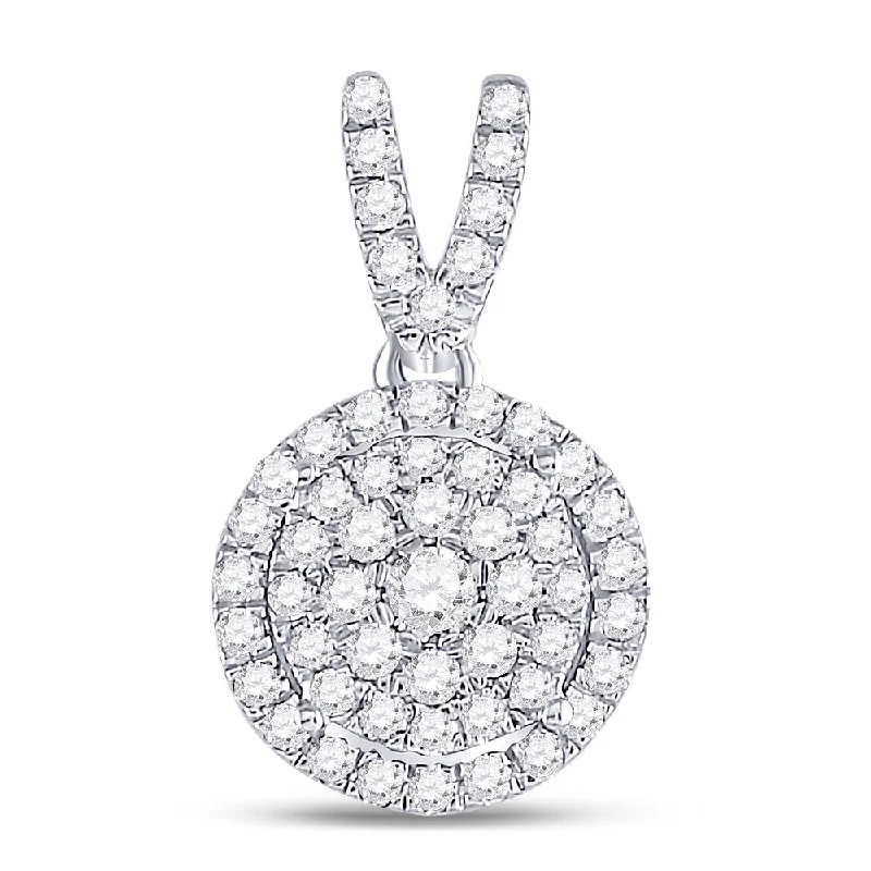 Rich gold necklace-10kt White Gold Womens Round Diamond Circle Frame Cluster Pendant 3/8 Cttw