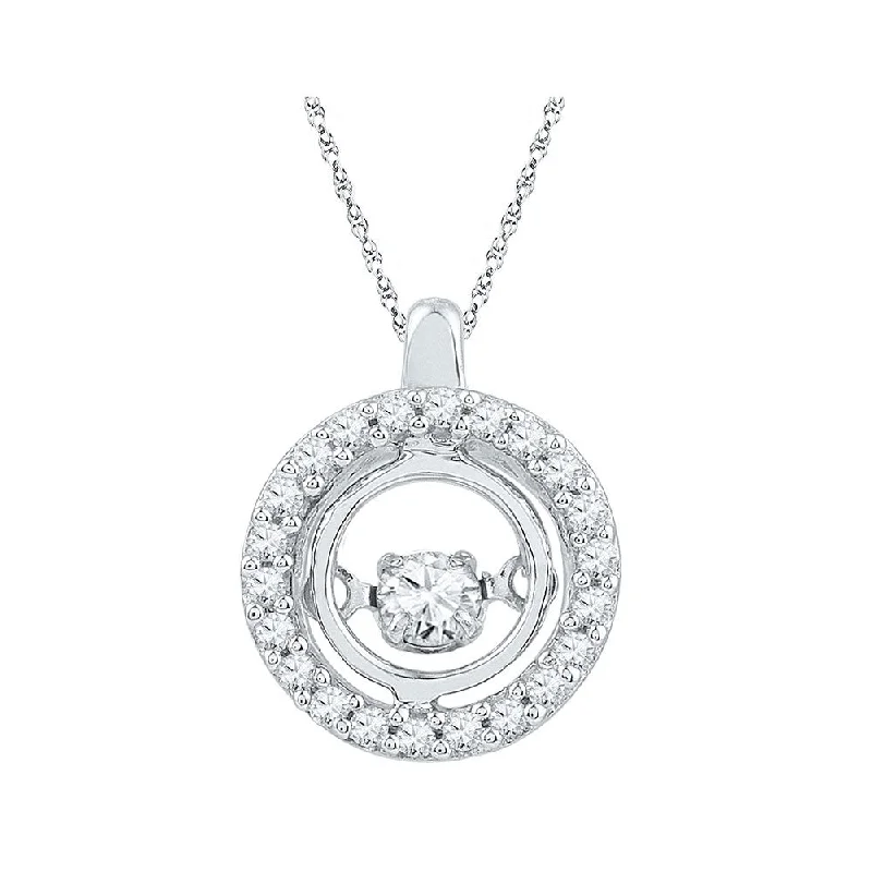 Arced wire necklace-10kt White Gold Womens Round Diamond Circle Moving Twinkle Pendant 1/4 Cttw