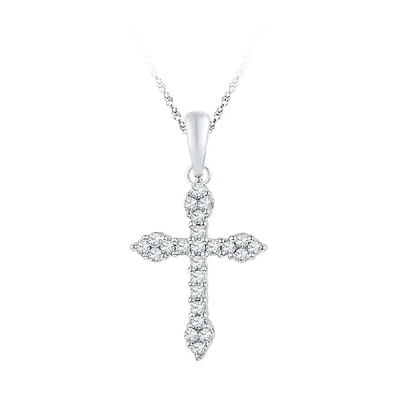 Glimmering gem necklace-10kt White Gold Womens Round Diamond Cross Crucifix Faith Pendant 1/4 Cttw