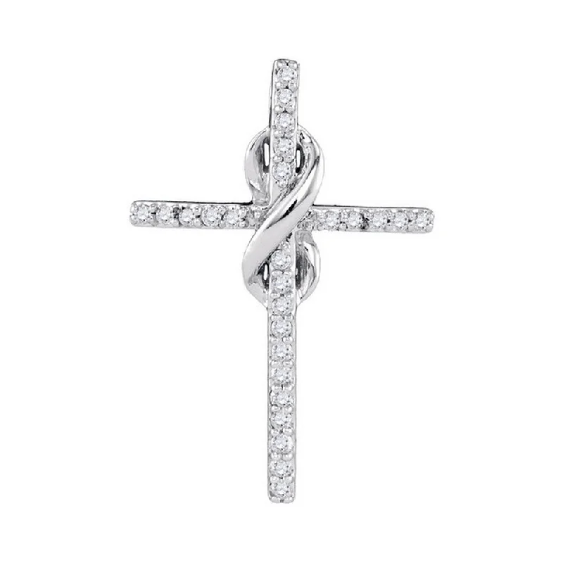 Deep-set necklace-10kt White Gold Womens Round Diamond Cross Religious Pendant 1/4 Cttw