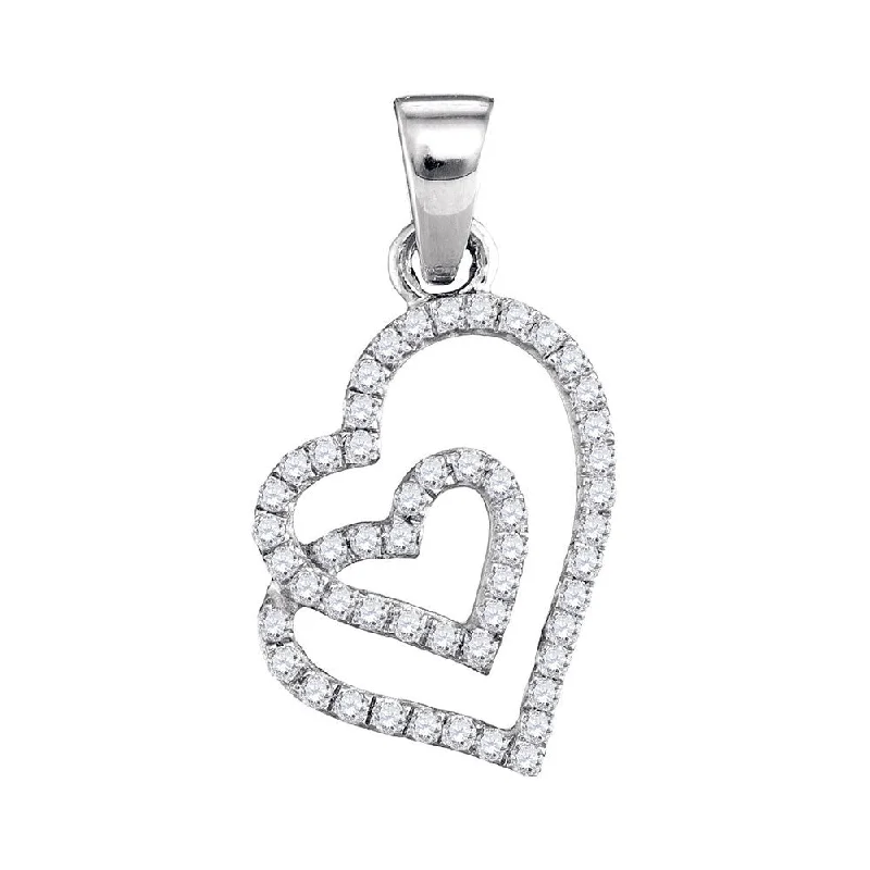 Scarred necklace-10kt White Gold Womens Round Diamond Double Heart Pendant 1/4 Cttw