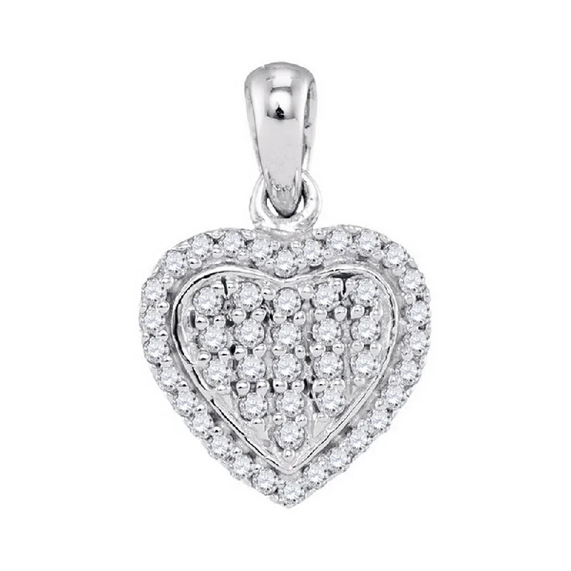 Shimmering quartz necklace-10kt White Gold Womens Round Diamond Heart Cluster Pendant 1/4 Cttw