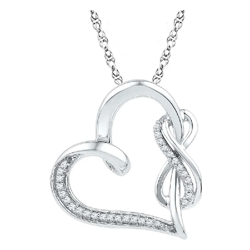 Framed chain necklace-10kt White Gold Womens Round Diamond Heart Infinity Pendant 1/8 Cttw