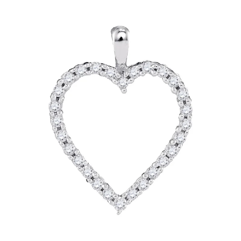 Lone pearl necklace-10kt White Gold Womens Round Diamond Heart Outline Pendant 1/4 Cttw