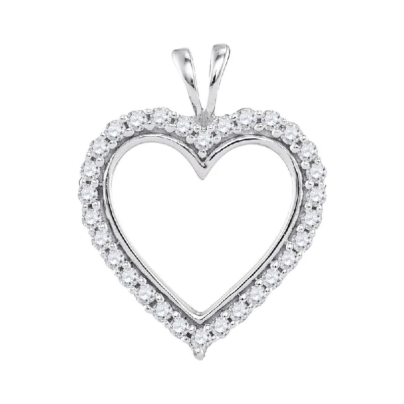 Bold tier necklace-10kt White Gold Womens Round Diamond Heart Outline Pendant 1/4 Cttw