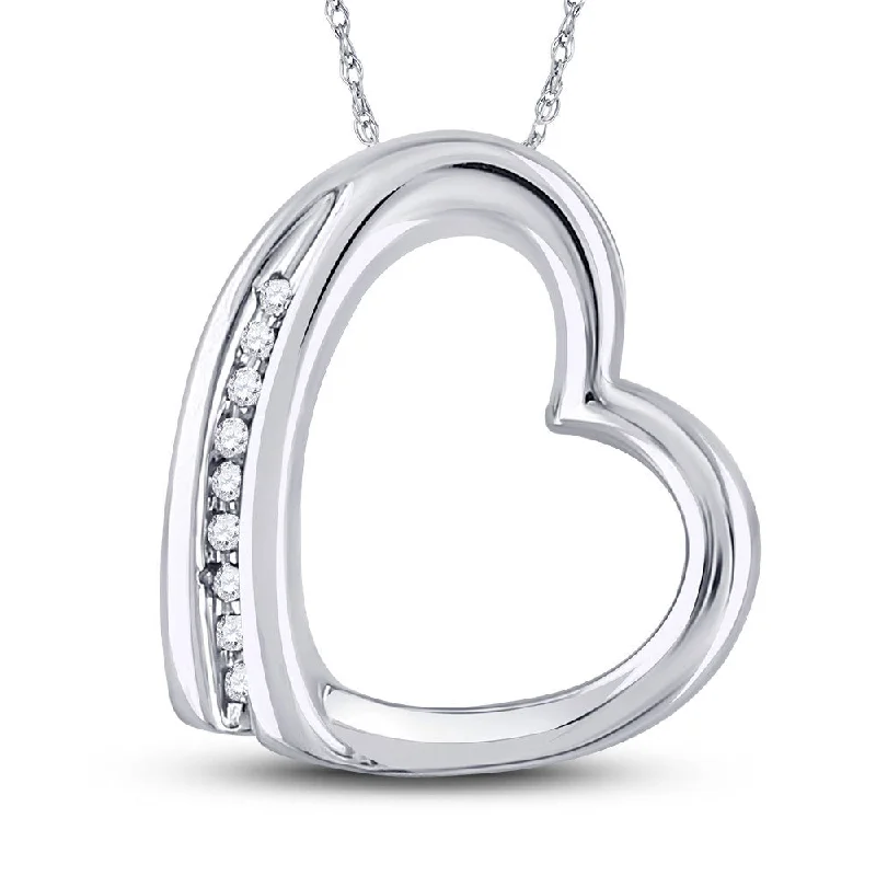 Striated edge necklace-10kt White Gold Womens Round Diamond Heart Pendant .03 Cttw