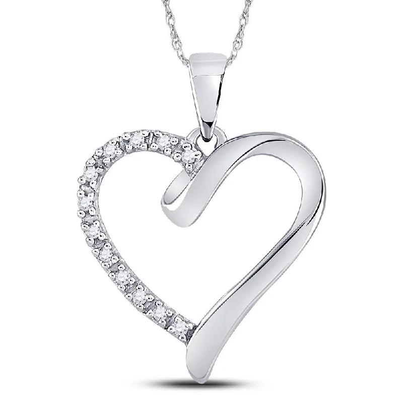 Coiling twist necklace-10kt White Gold Womens Round Diamond Heart Pendant 1/20 Cttw