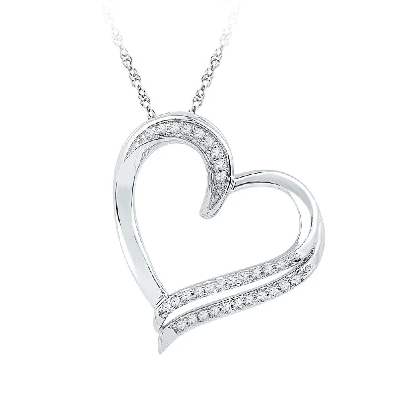 Pine cluster necklace-10kt White Gold Womens Round Diamond Heart Pendant 1/6 Cttw