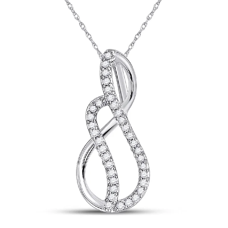 Tide effect necklace-10kt White Gold Womens Round Diamond Infinity Pendant 1/10 Cttw