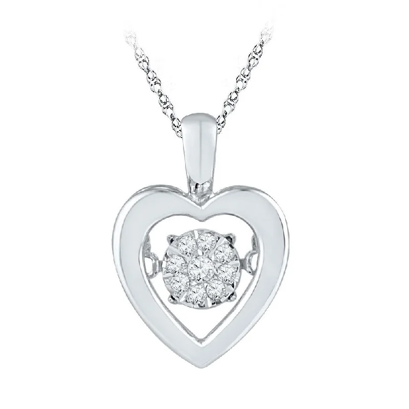 Extended gem necklace-10kt White Gold Womens Round Diamond Moving Twinkle Heart Pendant 1/20 Cttw