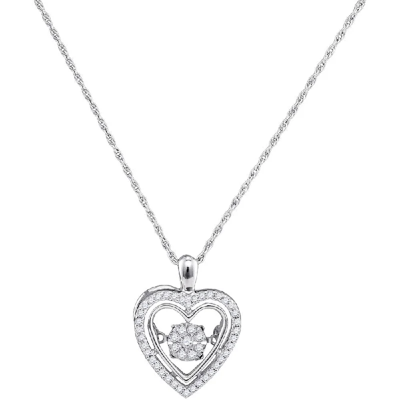 Tied knot necklace-10kt White Gold Womens Round Diamond Moving Twinkle Heart Pendant 1/4 Cttw