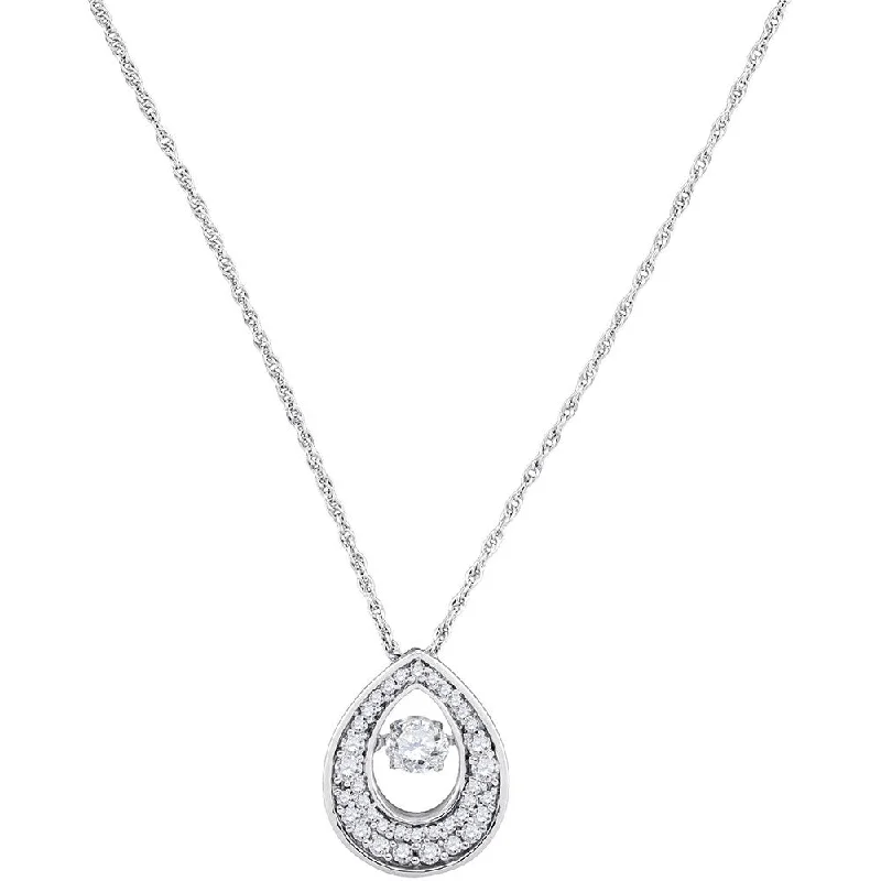 Open coil necklace-10kt White Gold Womens Round Diamond Moving Twinkle Solitaire Teardrop Pendant 1/2 Cttw