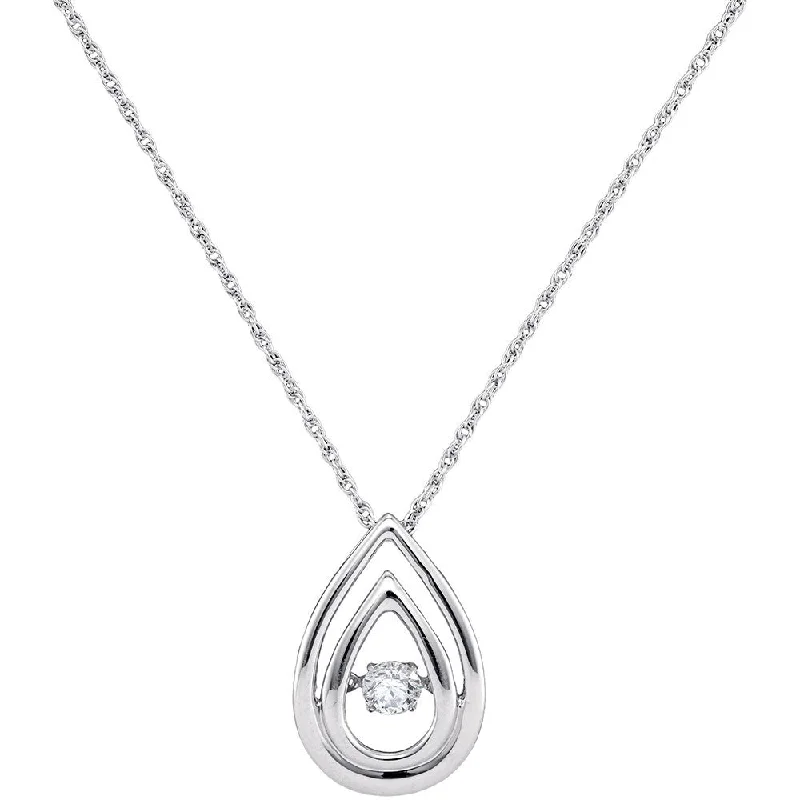 Flat-set stone necklace-10kt White Gold Womens Round Diamond Moving Twinkle Solitaire Teardrop Pendant 1/6 Cttw