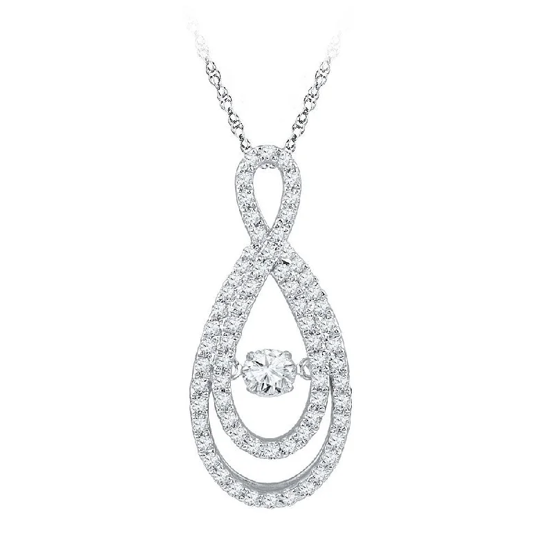 Carved pattern necklace-10kt White Gold Womens Round Diamond Moving Twinkle Solitaire Teardrop Pendant 3/4 Cttw