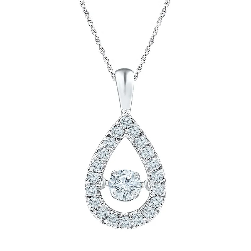 Cloud-cut necklace-10kt White Gold Womens Round Diamond Moving Twinkle Solitaire Teardrop Pendant 3/8 Cttw