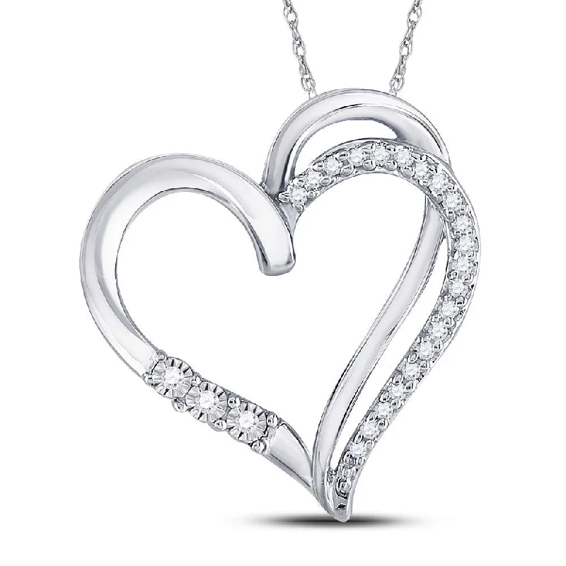 Contoured necklace-10kt White Gold Womens Round Diamond Open-center Heart Pendant 1/10 Cttw