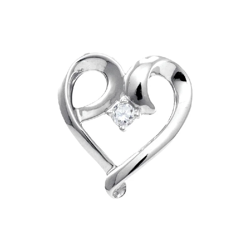 Offset design necklace-10kt White Gold Womens Round Diamond Solitaire Heart Pendant 1/20 Cttw