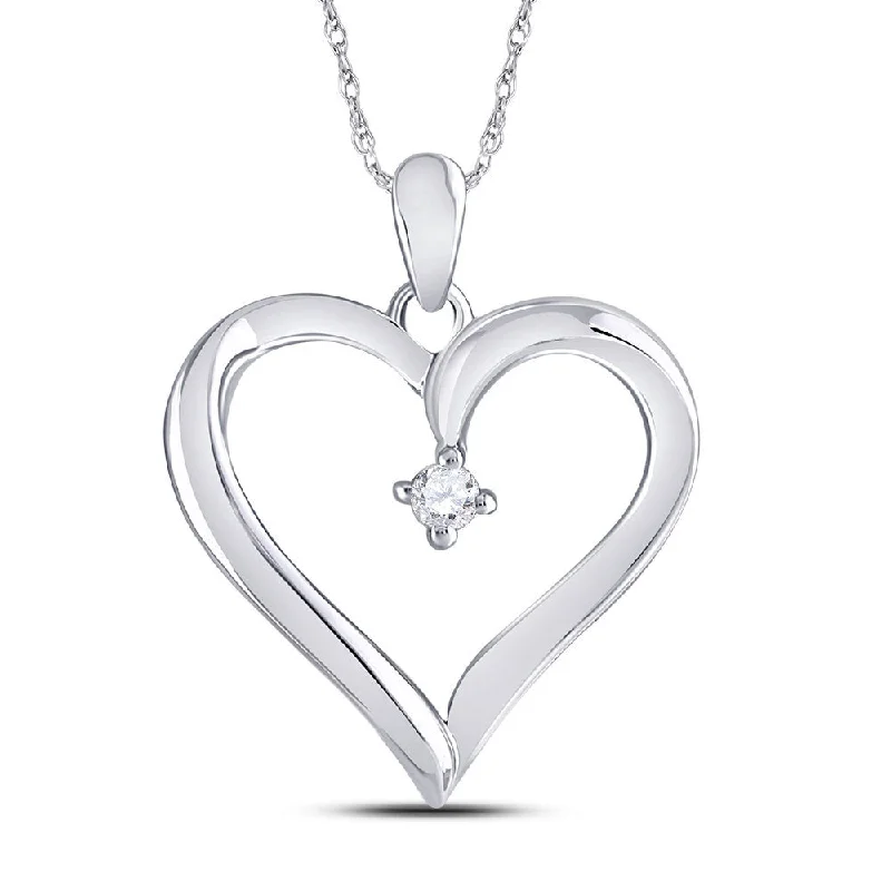 Rich emerald necklace-10kt White Gold Womens Round Diamond Solitaire Heart Pendant 1/20 Cttw